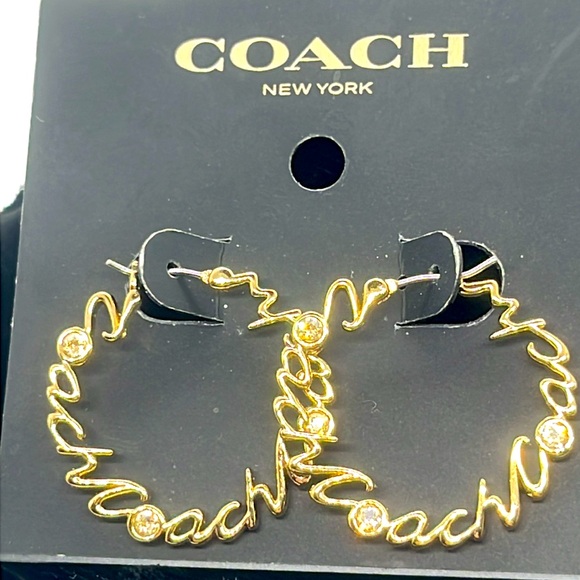 Coach Signature Gold Hoop Earrings - Picture 1 of 5